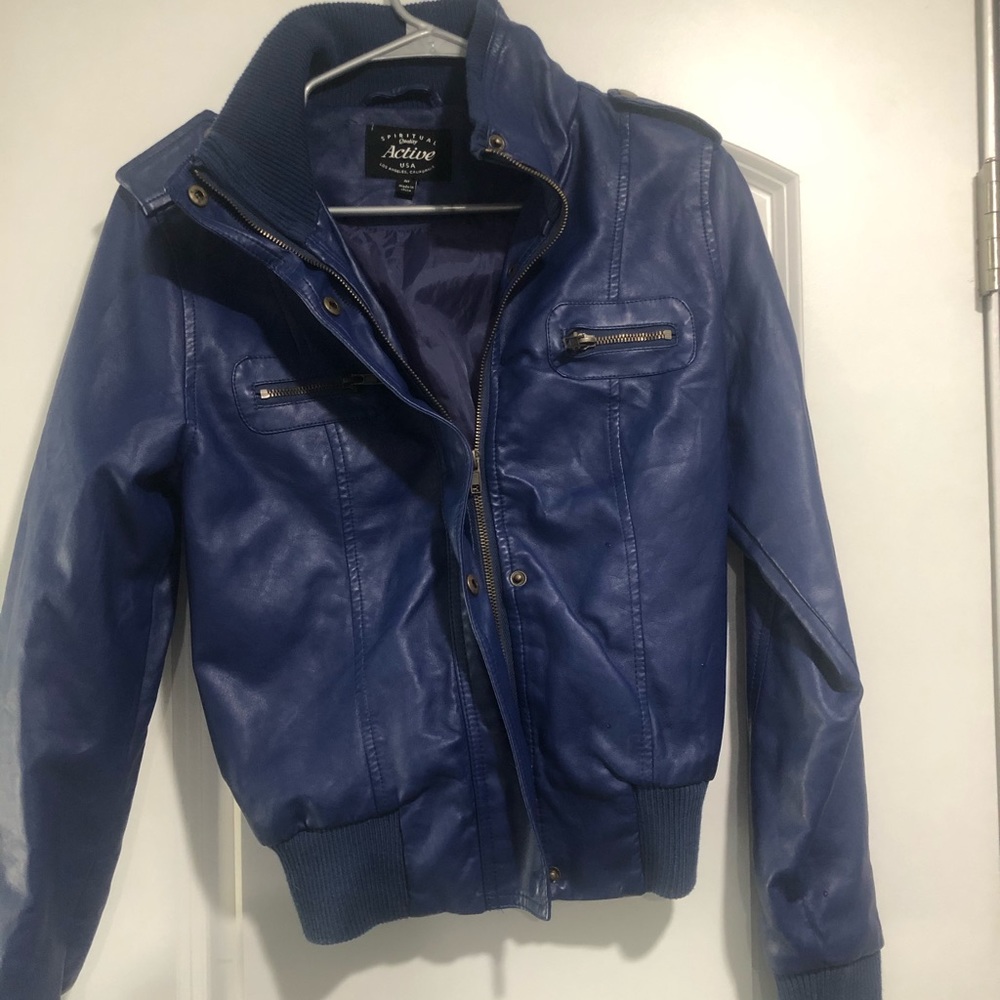 Blue leather jacket